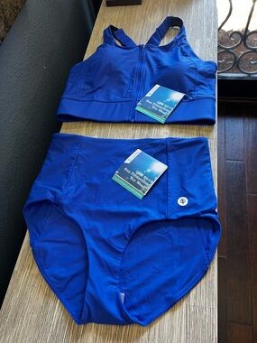 🆕 Coolibar Medley Zip-Up Swim Bra & High Rise Bottoms in Royal Blue